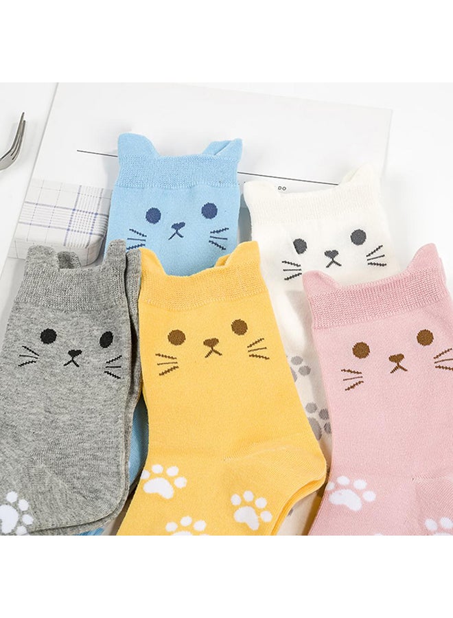 Lovely Candy Color Cartoon Cat Paw Print Women Cotton Soft Warm Short Socks - Image 5